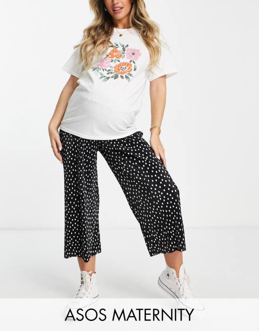 ASOS DESIGN Maternity - Culottes van plissé in zwart met witte stippen