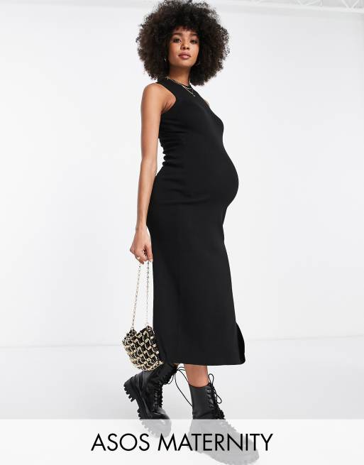 ASOS DESIGN Maternity – Czarna dzianinowa sukienka midi o fasonie bokserki