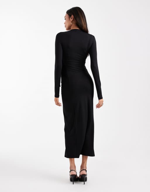 ASOS DESIGN Maternity – Czarna sukienka maxi z kopertowym wiązaniem, 4 z 4