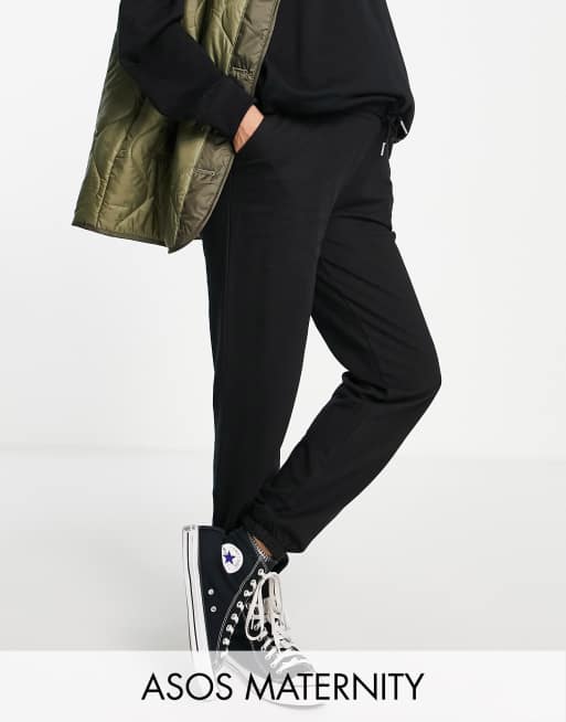 ASOS DESIGN Maternity – Czarne dopasowane joggersy z pasem pod brzuch