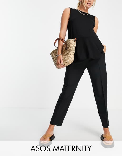 ASOS DESIGN Maternity – Czarne eleganckie spodnie o dopasowanym, zwężanym kroju zasłaniającym brzuch