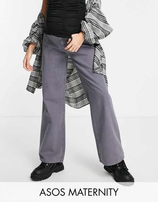 ASOS DESIGN Maternity – Dad-Hose mit weitem Bein in verwaschenem Grau