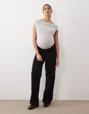 ASOS DESIGN Maternity - Dad-Jeans in Schwarz mit weitem Bein