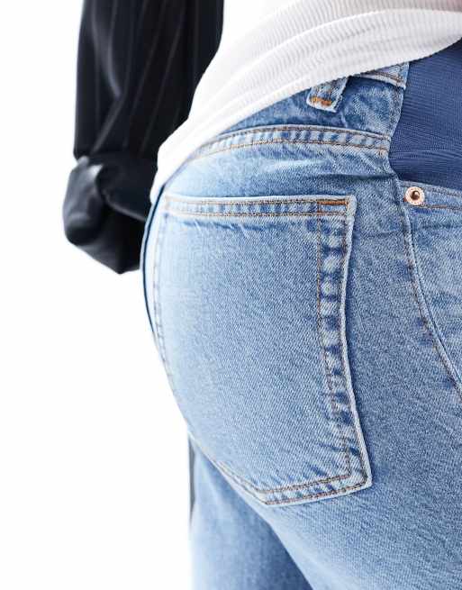 ASOS DESIGN Maternity - Dad jeans met wijde pijpen in middenblauw, 3 van 5