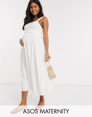 ASOS DESIGN Maternity daisy broderie midi sundress with self belt in ...