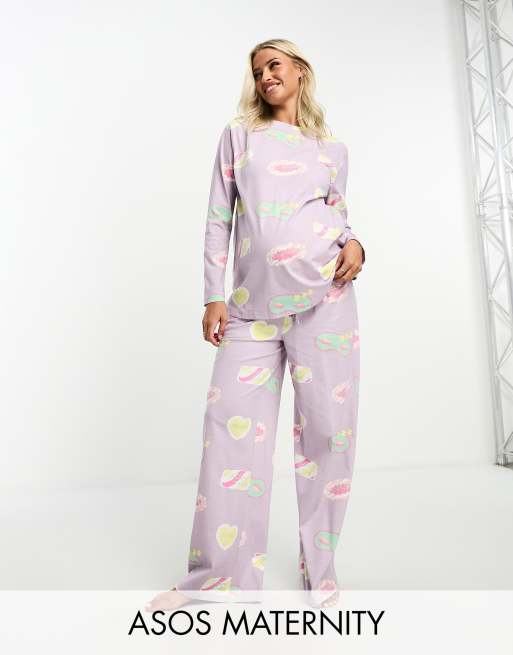 ASOS DESIGN Tall daydream long sleeve top & pants pajama set in lilac