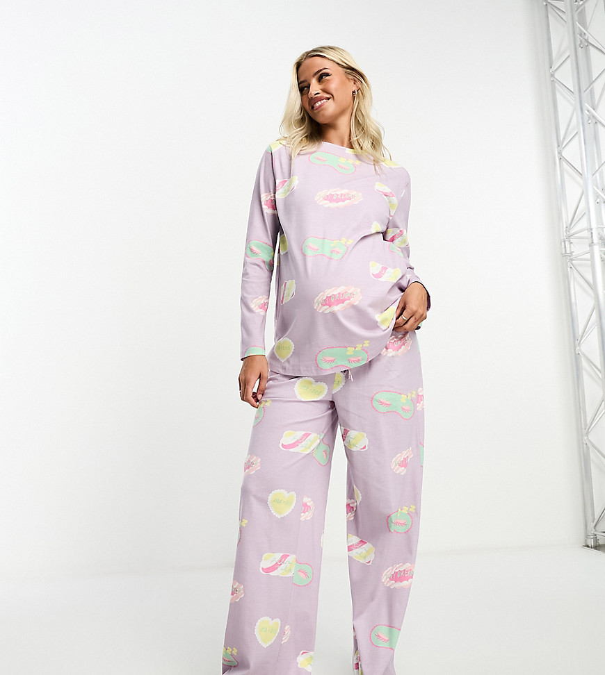 ASOS DESIGN Maternity daydream long sleeve top & trouser pyjama set in lilac-Purple
