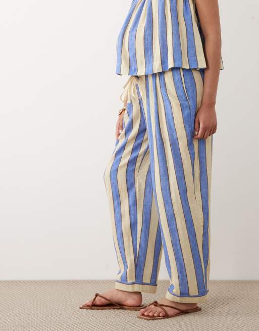 ASOS DESIGN Maternity – Delilah – Muślinowe spodnie plażowe w paski, pod brzuch, 2 z 5
