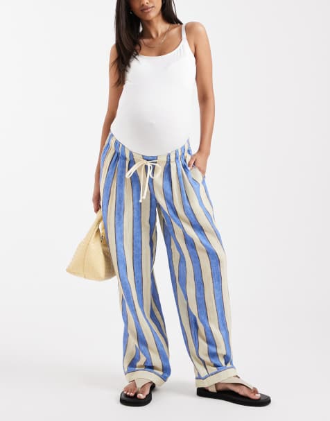 ASOS DESIGN Maternity - Delilah - Pantalon de plage passant sous le ventre en gaze - Rayures bleues - view 1