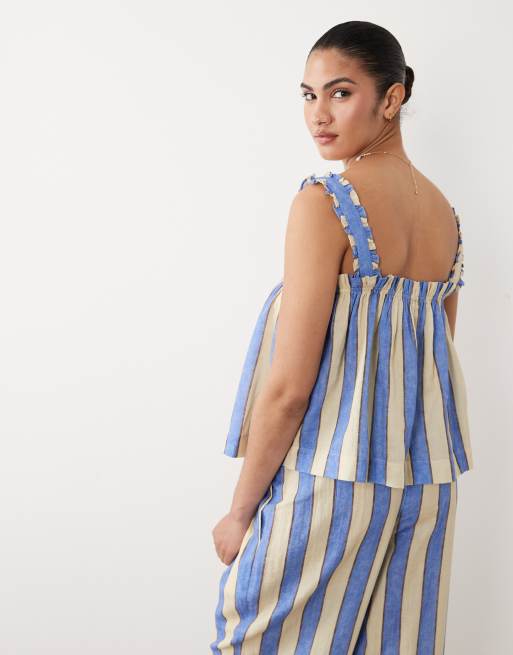 ASOS DESIGN Maternity Delilah stripe beach cami top in blue stripe, 3 of 4