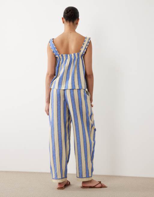 ASOS DESIGN Maternity Delilah under the bump beach cheesecloth pants in blue stripe, 4 of 5