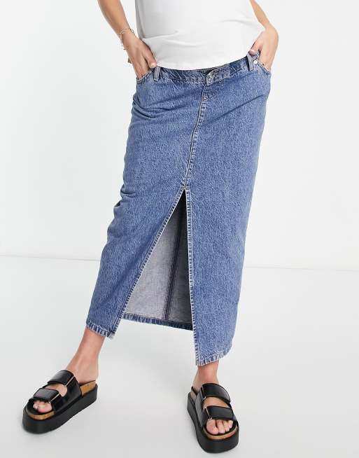 Maternity knee clearance length denim skirt