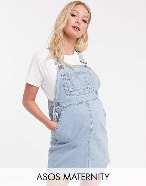 Maternity Denim Dungaree with Side Buttons Blue