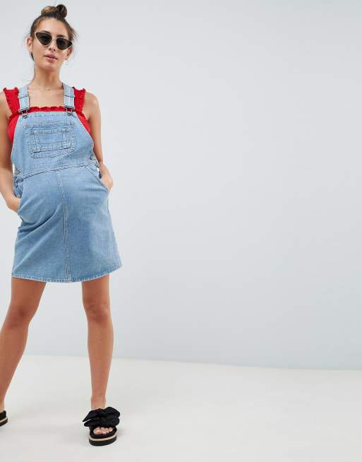 ASOS DESIGN Maternity denim dungaree dress in vintage blue ASOS