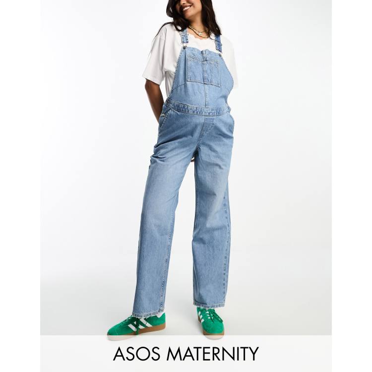 ASOS DESIGN Maternity denim dungaree in mid blue