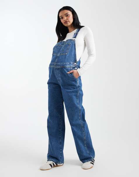 ASOS DESIGN Maternity denim dungarees in mid blue - view 1