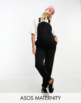 ASOS DESIGN Maternity denim dungarees in washed black