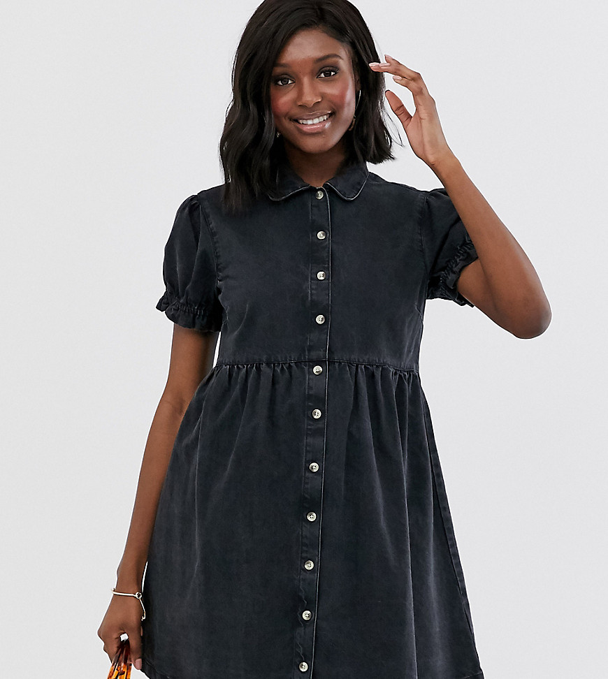ASOS DESIGN Maternity denim mini shirt dress with collar in black