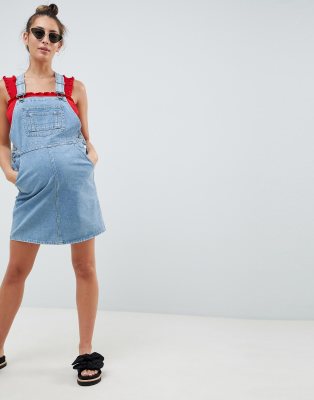 maternity denim overall dress