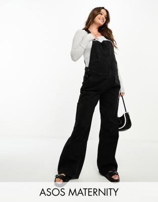 Asos Maternity Asos Design Maternity 'original' Denim Overalls In Washed Black In Black