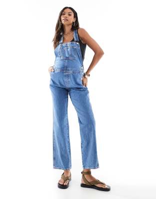 ASOS DESIGN Maternity denim overalls in mid blue