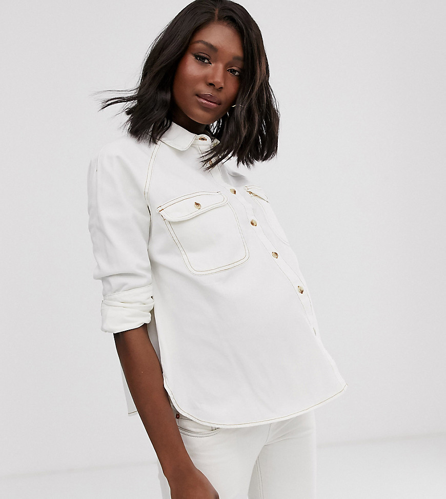 ASOS DESIGN Maternity denim relaxed shirt in white