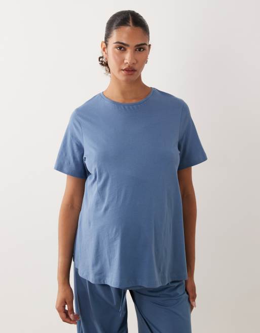 ASOS DESIGN Maternity mix & match cotton pyjama in denim blue, 3 av 3