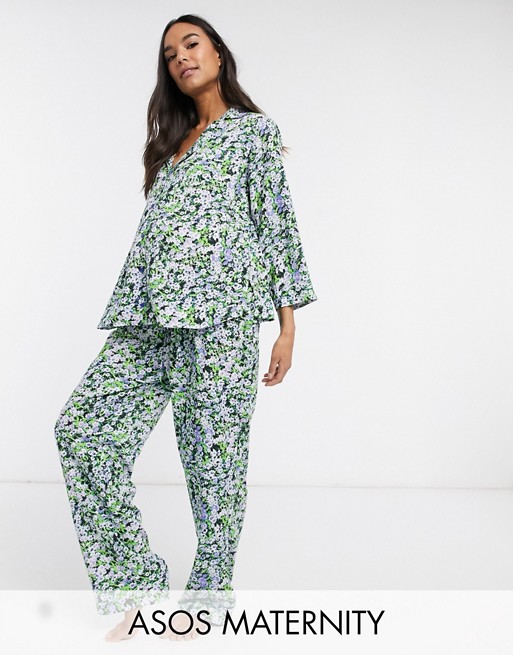 ASOS DESIGN Maternity ditsy floral traditional pyjama set in 100% modal