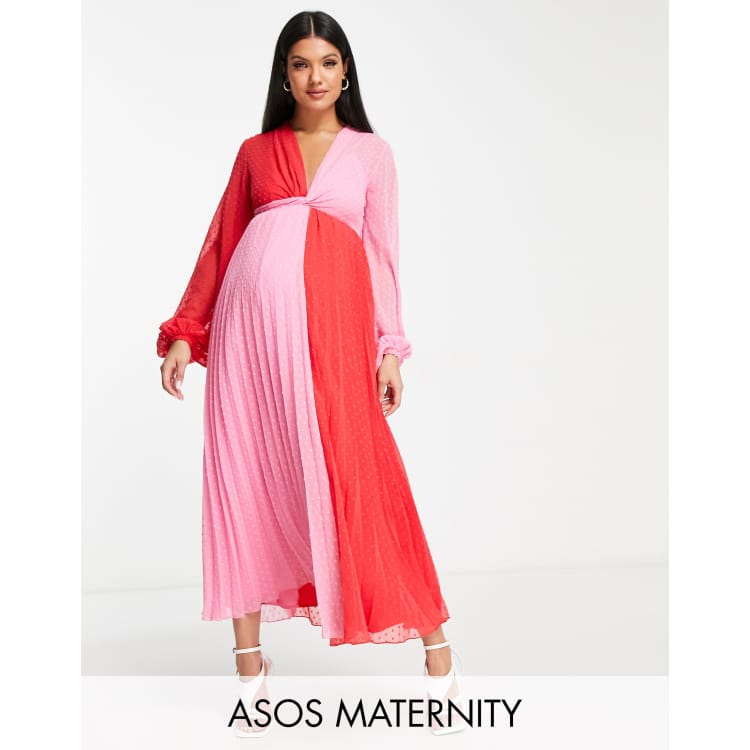 Asos Maternity Nursing Breastfeeding Double Layer Skater Dress Purple Pink  UK 12