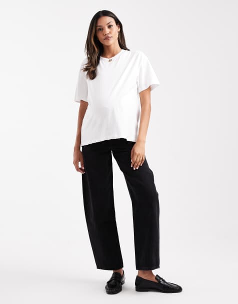 ASOS DESIGN Maternity slim barrel leg jeans in washed black