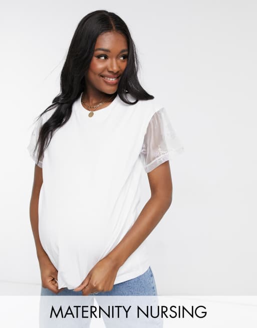 ASOS DESIGN Maternity Doppellagiges Still T Shirt mit bestickten Armeln ASOS