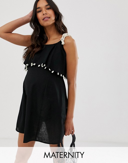 ASOS DESIGN Maternity double layer mini sundress with rope tie and faux shell trims