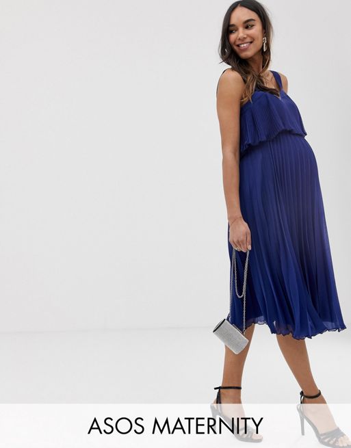 Asos Design Maternity Double Layer Pleated Cami Midi Dress Asos 