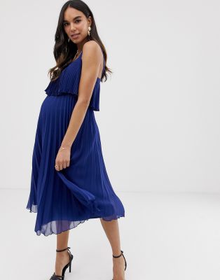 double layer pleated cami midi dress