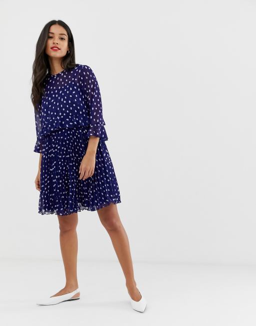 ASOS DESIGN Maternity nursing double layer mini skater dress with pleated  skirt in spot print, ASOS