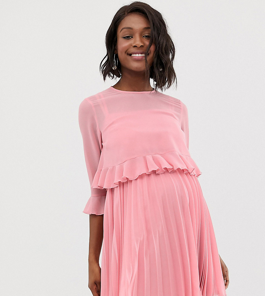 ASOS DESIGN Maternity double layer pleated mini dress-Pink