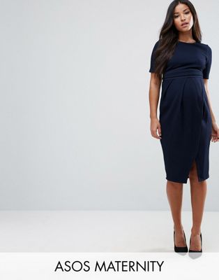 ASOS DESIGN Maternity double layer textured smart dress-Navy
