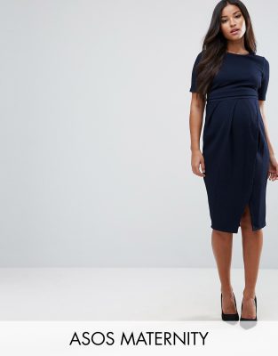 ASOS DESIGN Maternity double layer textured smart dress-Navy