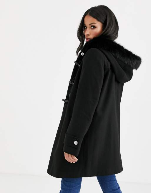 Asos duffle coat outlet with faux fur hood