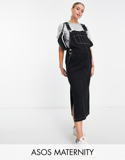 ASOS DESIGN maternity jersey dungaree jumpsuit in black