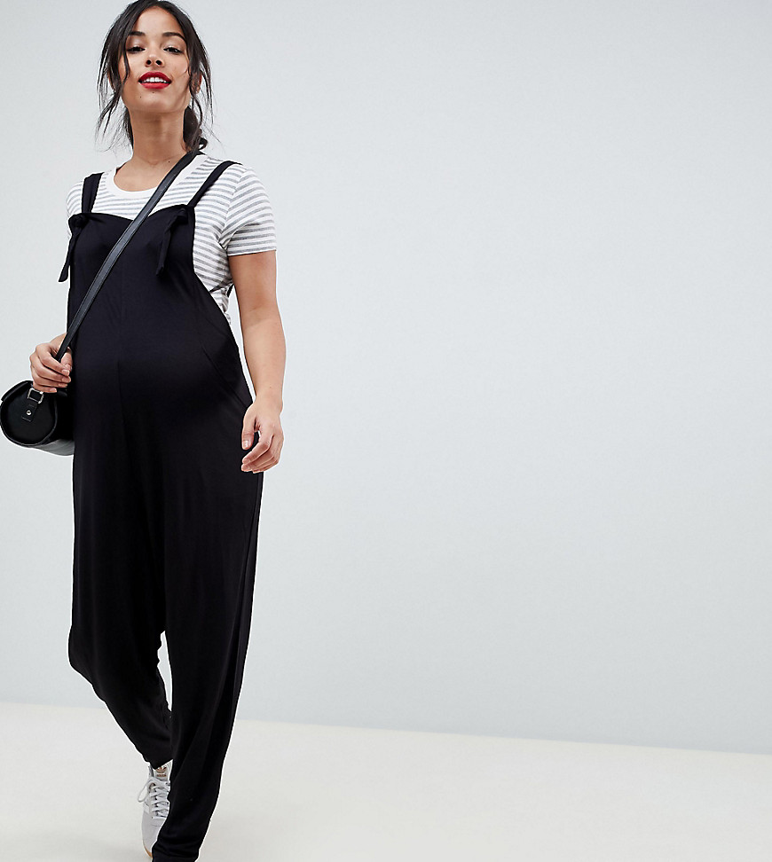 ASOS DESIGN Maternity dungaree jumpsuit in jersey-Black