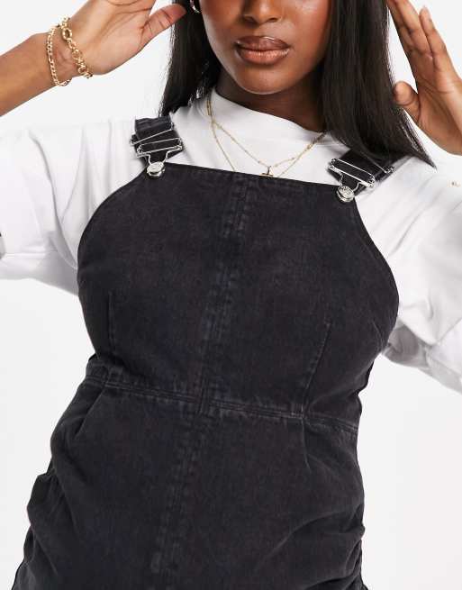 Black Denim Dungaree Pinafore Dress