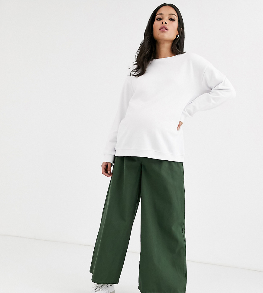 ASOS DESIGN Maternity easy wide leg canvas trouser with elasticated back-Green