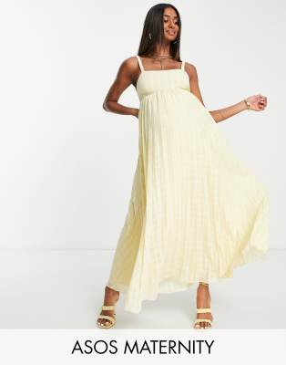 ASOS DESIGN Maternity elastic pleated midi dress in pastel yellow | ASOS