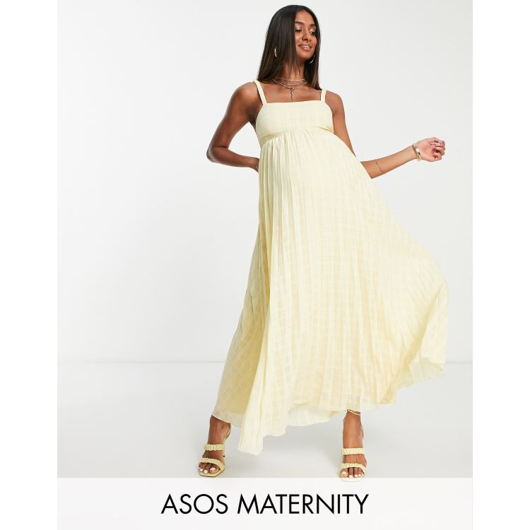 ASOS DESIGN Maternity elastic pleated midi dress in pastel yellow