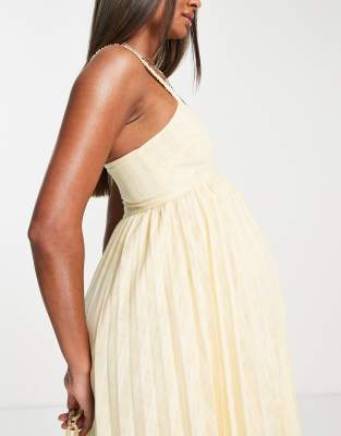 ASOS DESIGN Maternity elasticated pleated midi dress in pastel yellow ASOS