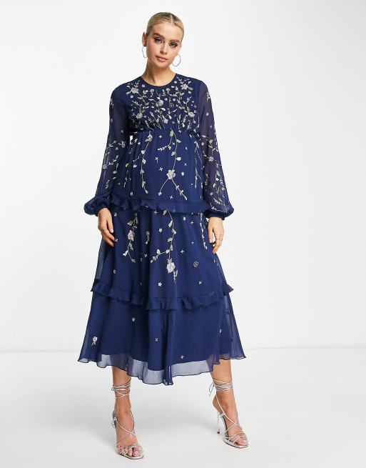 Asos navy store maternity dress