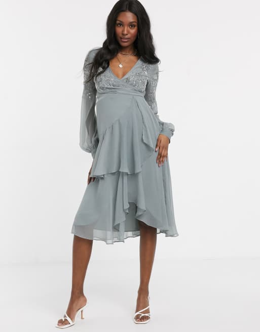 ASOS DESIGN Maternity embellished wrap waist midi dress with