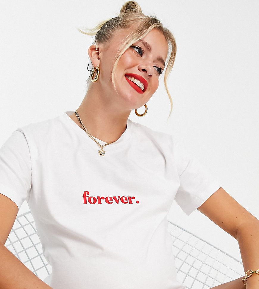 ASOS DESIGN Maternity embroidered forever t-shirt in white