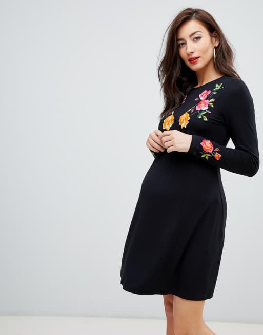 ASOS DESIGN Maternity embroidered long sleeve tea dress